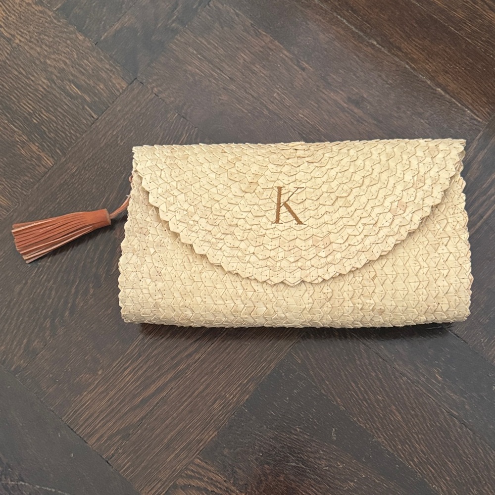 Beige Woven Clutch with Tassel